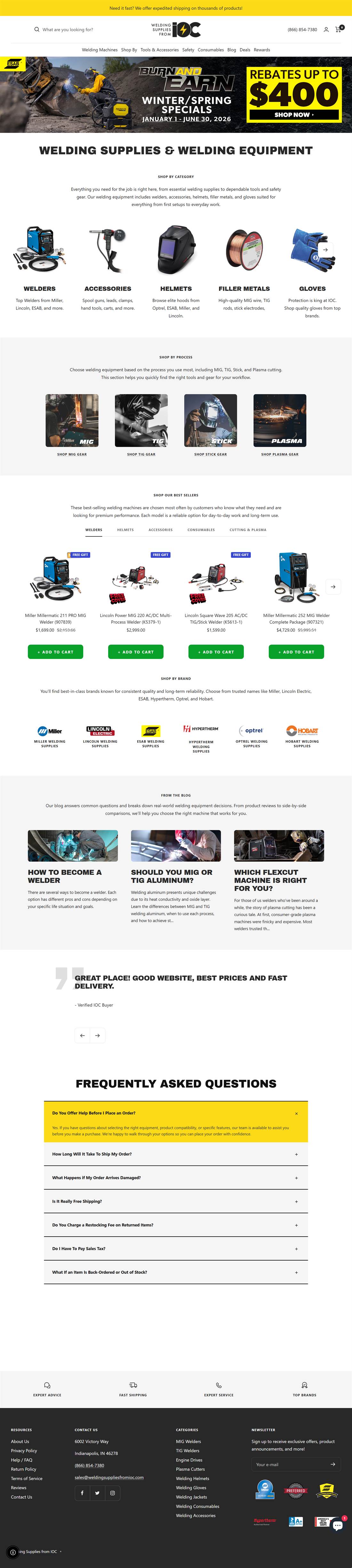 Website built for a welding supplies and equipment business